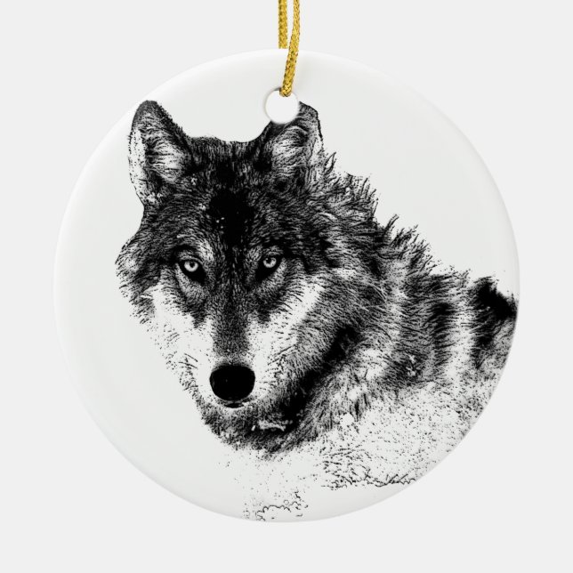 Black White Inspirational Wolf Eyes Ceramic Ornament (Front)