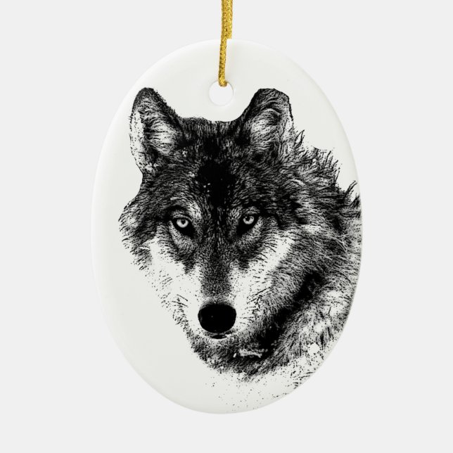Black White Inspirational Wolf Eyes Ceramic Ornament (Front)