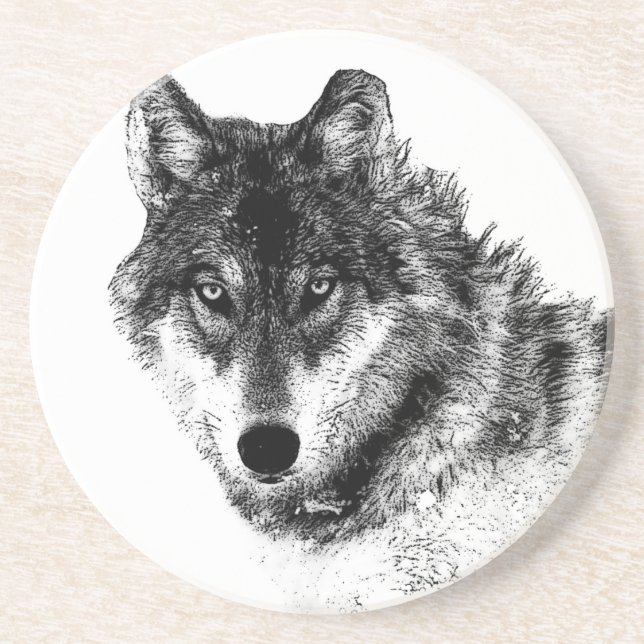 Black White Inspirational Wolf Eyes Coaster (Front)