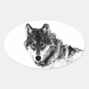 Black White Inspirational Wolf Eyes Oval Sticker