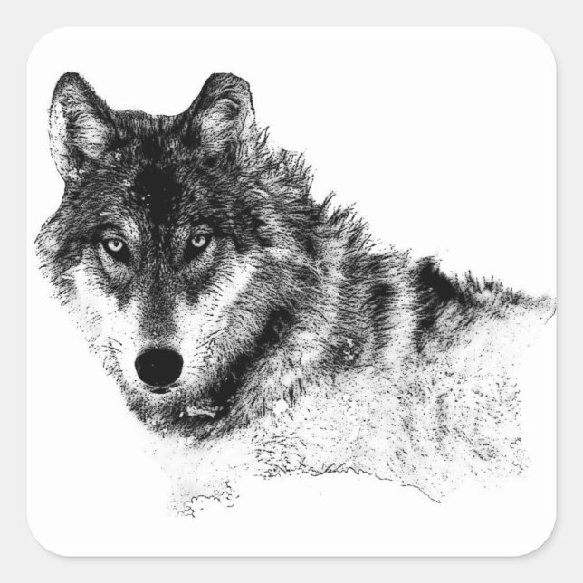 Black White Inspirational Wolf Eyes Square Sticker (Front)