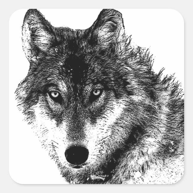 Black White Inspirational Wolf Eyes Square Sticker (Front)