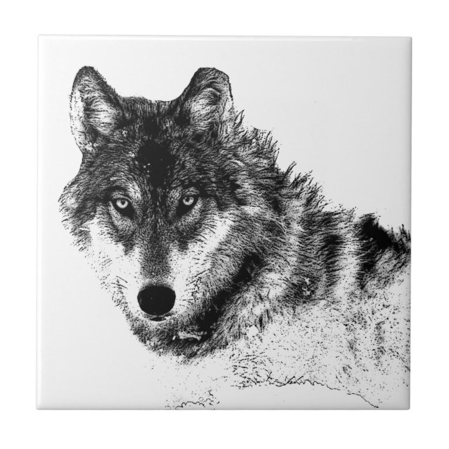 Black White Inspirational Wolf Eyes Tile (Front)