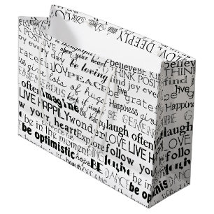 Black White Inspirational Words Christmas Large Gift Bag