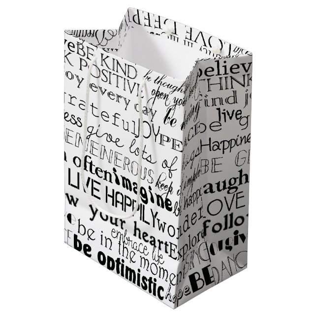 Black White Inspirational Words Christmas Medium Gift Bag (Front Angled)