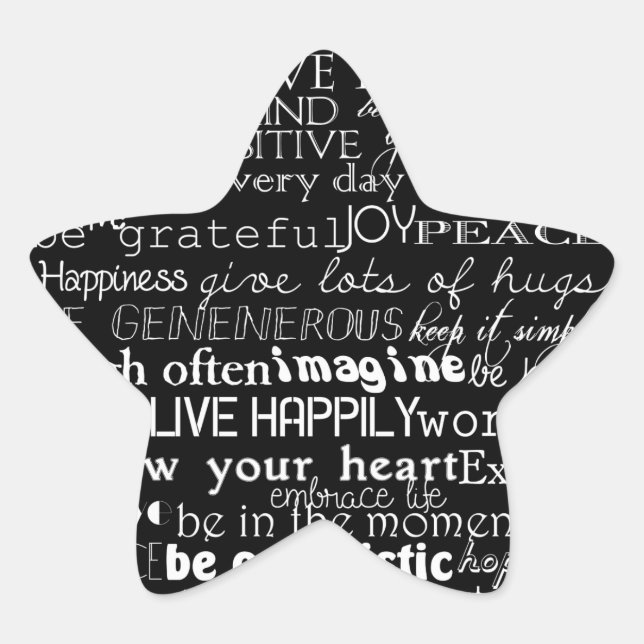 Black White Inspirational Words Christmas Star Sticker (Front)
