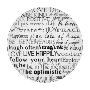 Black White Inspirational Words Cutting Board
