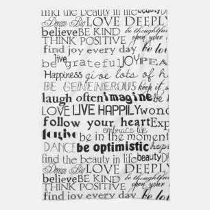Black White Inspirational Words Kitchen Towel