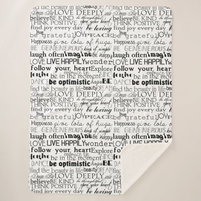 Black White Inspirational Words Sherpa Blanket (Front)