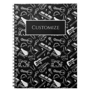 Black & White Instruments Pattern Notebook