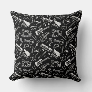 Black & White Instruments Pattern Throw Pillow