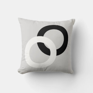 Black & White Interconnected Circles on Light Grey Throw Pillow