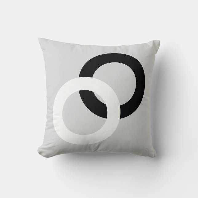 Black & White Interconnected Circles on Light Grey Throw Pillow (Front)