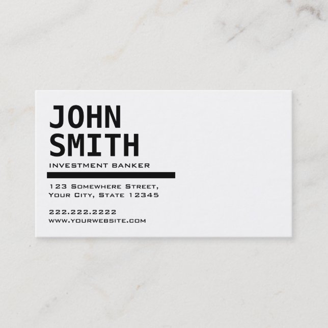 Black & White Investment Banker Business Card (Front)