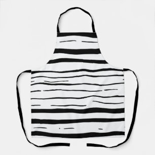 Black White Irregular Stripes Pattern Apron