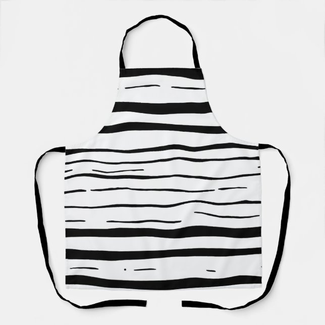 Black White Irregular Stripes Pattern Apron (Front)