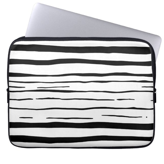 Black White Irregular Stripes Pattern Laptop Sleeve (Front)