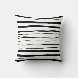 Black White Irregular Stripes Pattern Throw Pillow