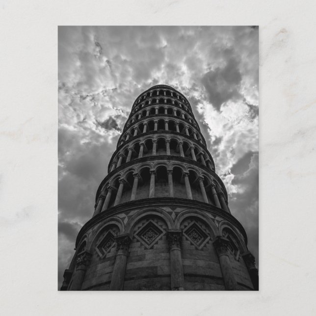 Black & White Italian Travel Leaning Tower of Pisa Postcard (Front)