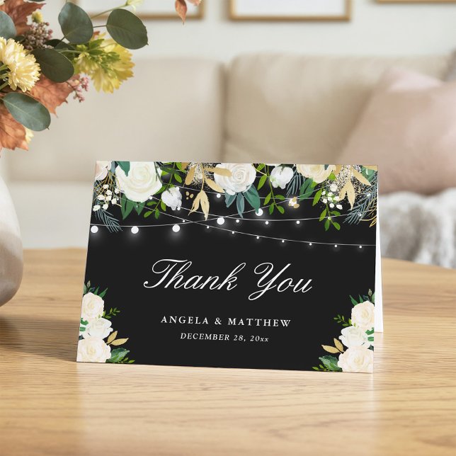 Black White Ivory Floral String Lights Thank You (Creator Uploaded)
