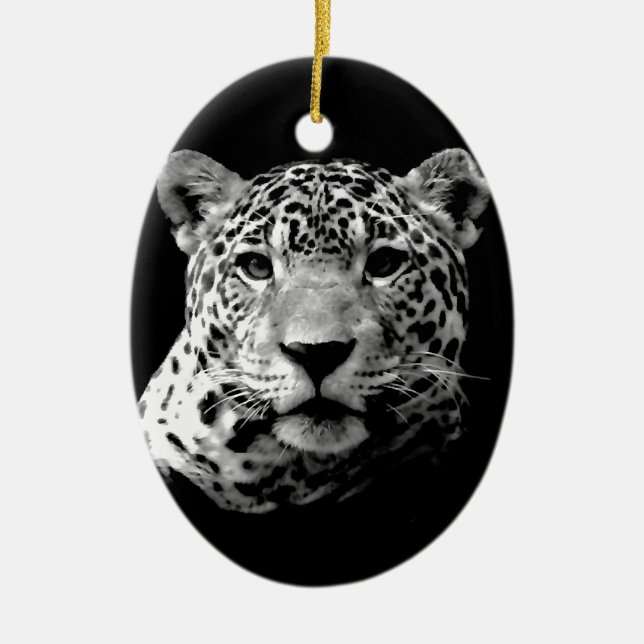 Black & White Jaguar Ceramic Ornament (Front)