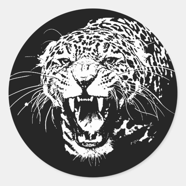 Black & White Jaguar Classic Round Sticker (Front)