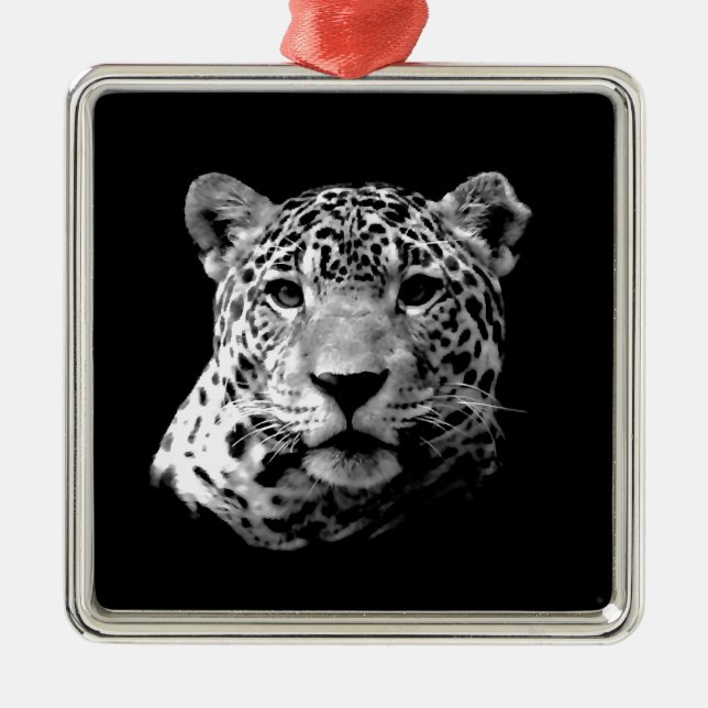 Black & White Jaguar Metal Ornament (Front)
