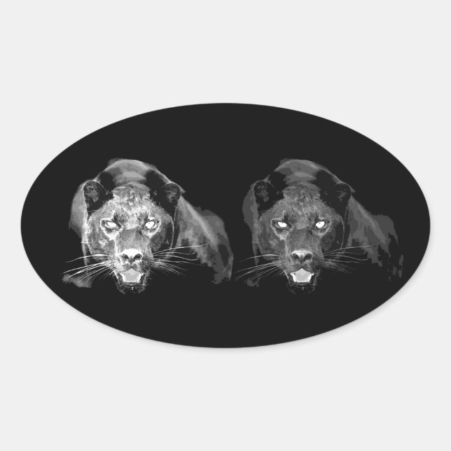 Black & White Jaguar Oval Sticker (Front)