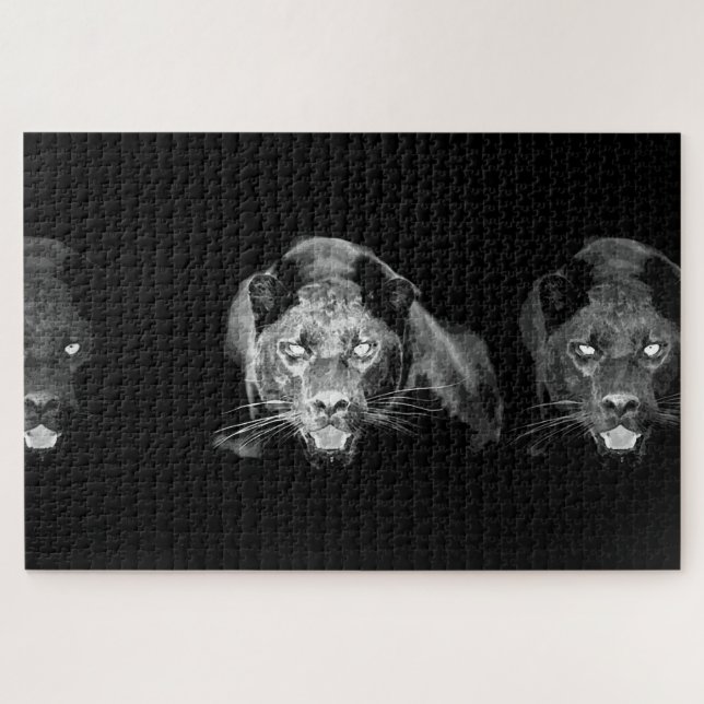Black & White Jaguar - Wild Animals Big Cats Jigsaw Puzzle (Horizontal)