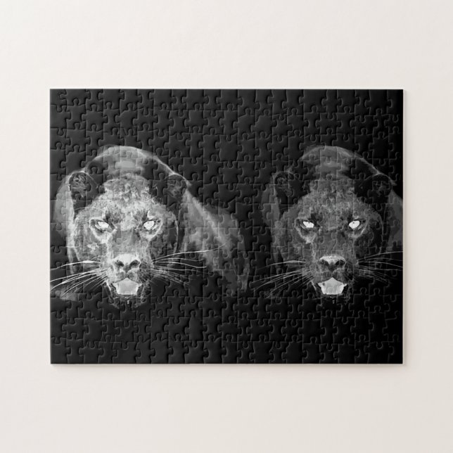 Black & White Jaguar - Wild Animals Big Cats Jigsaw Puzzle (Horizontal)