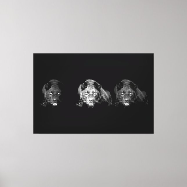 Black & White Jaguar Wrapped Canvas - 3 Canvases S (Front)