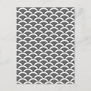 Black White Japanese Wave Pattern Postcard