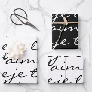 Black & White Je t’aime I Love You In French Wrapping Paper Sheet