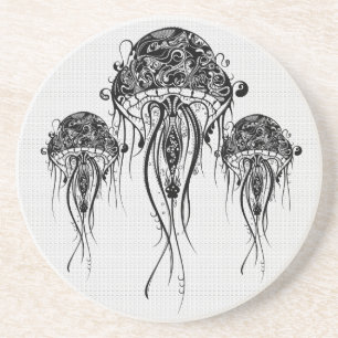 Black & White Jellyfish-Tattoo Art Coaster