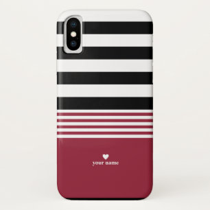 Black, White & Jester Red Striped Personalized Case-Mate iPhone Case
