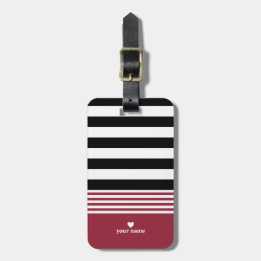 Black, White & Jester Red Striped Personalized Luggage Tag
