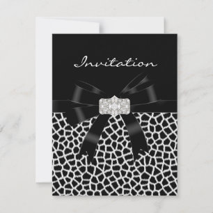 Black White Jewel Bow Invitation Animal Print