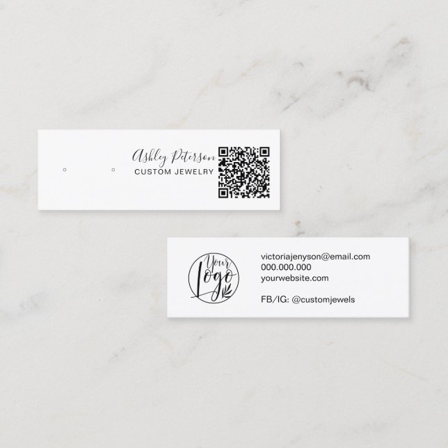Black white jewellery earring display qr code mini business card (Front/Back)