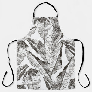 Black White Jungle: Tropical Plant Pattern Apron