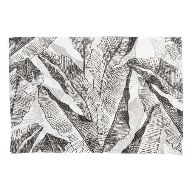Black White Jungle: Tropical Plant Pattern Pillowcase (Front)