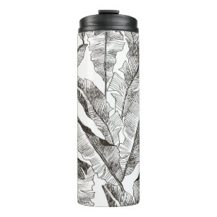 Black White Jungle: Tropical Plant Pattern Thermal Tumbler