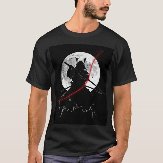 Black & White Katana Moon Art T-Shirt (Front)
