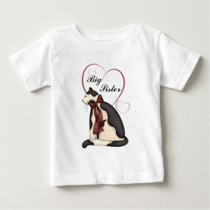 Black & White Kitty Cat & Hearts Big Sister Baby T-Shirt