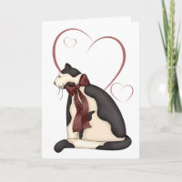 Black & White Kitty Cat w/Hearts Birthday