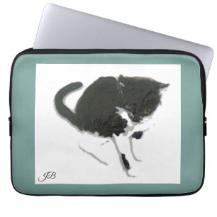 Black White Kitty Personalized Laptop Sleeve