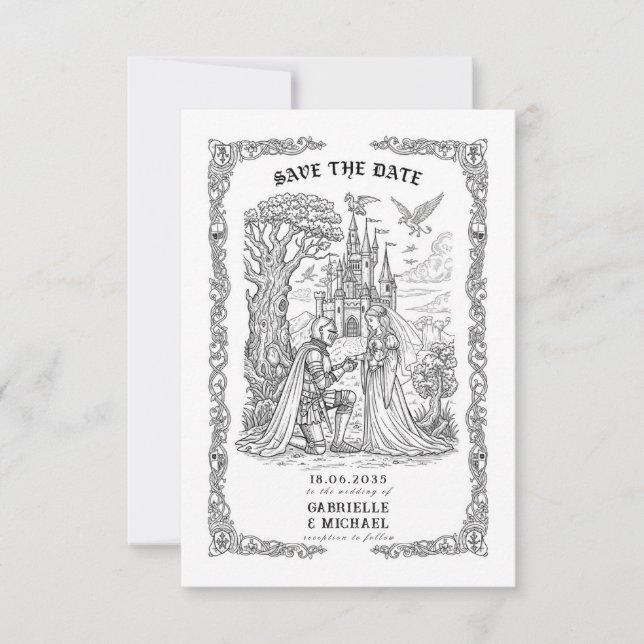 Black White Knight Bride Castle Gothic Wedding  Save The Date (Front)