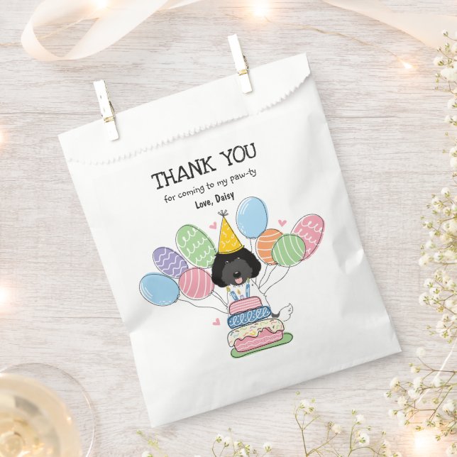 Black White Labradoodle Birthday Party Favour Bag (Clipped)