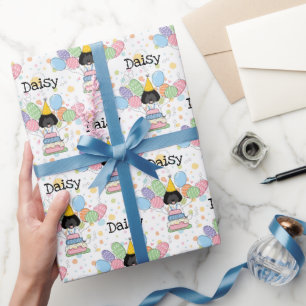 Black White Labradoodle Dog Birthday Wrapping Paper