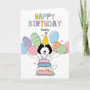 Black White Labradoodle Dog Happy Birthday Card