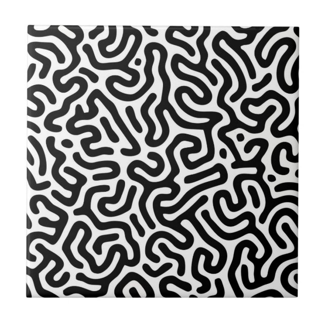 black white labyrinth pattern line decorative mode tile (Front)